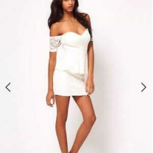 ASOS Cream Lace Peplum Off the Shoulder Dress- EUC